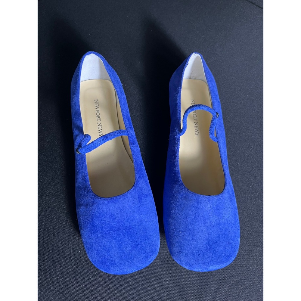 Newport News Women's 7.5B Cobalt Blue Suede Mary Jane Low Wedge Shoes
